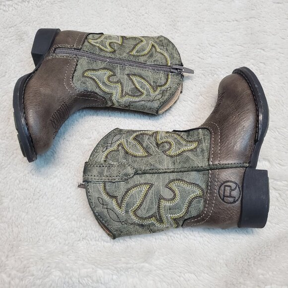 Roper Other - Roper Green Brown Stitched Cowboy Western Round Toe Zipper Baby Toddler Boots 5